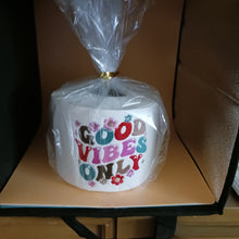 Load image into Gallery viewer, Embroidered Toilet Paper, Retro &quot;Good Vibes Only&quot;, Rockabilly , Unique gift, Bathroom Decor
