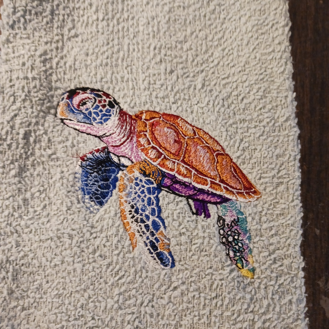 Embroidered Hand Towel Sea Turtle Love, Unique Gift